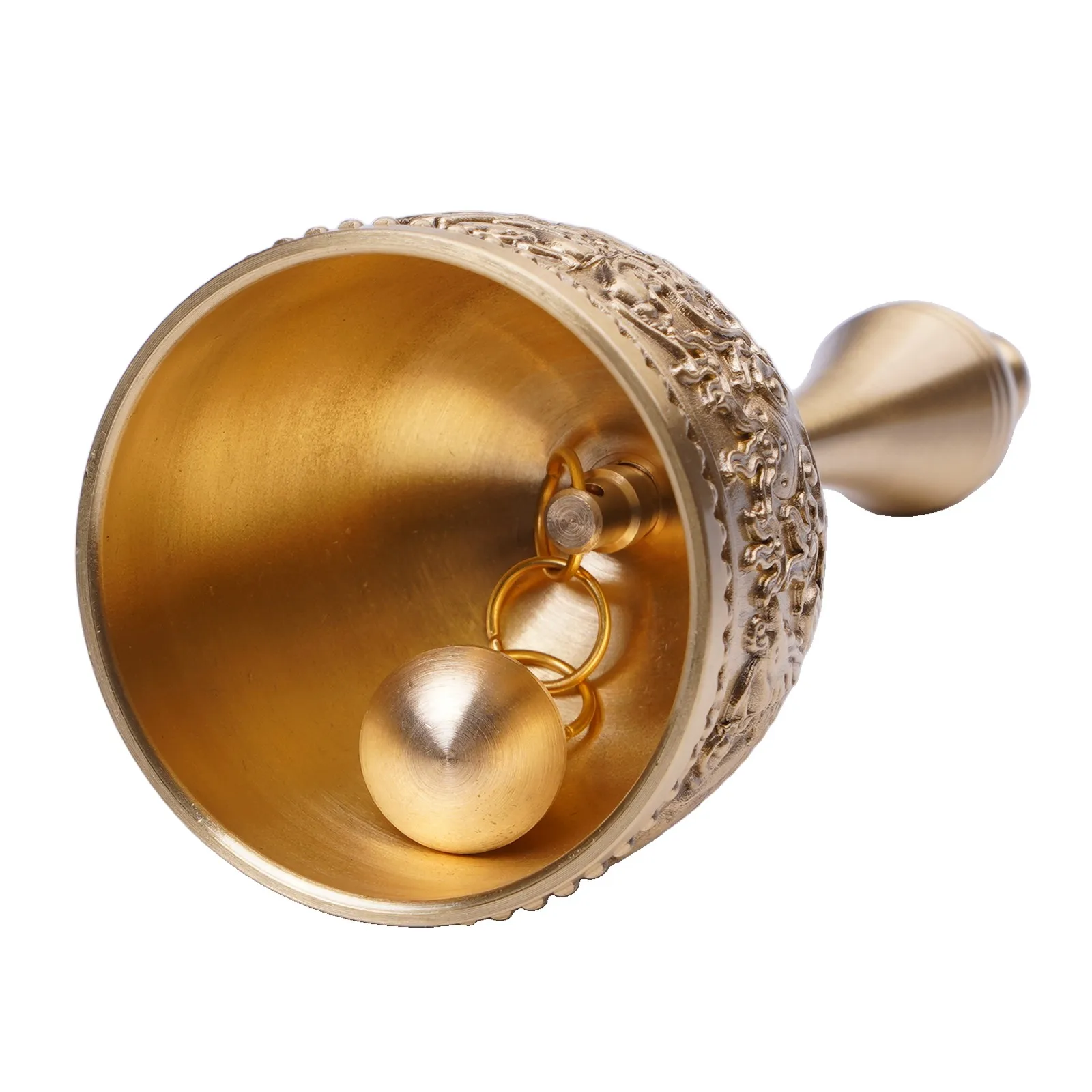 A Retro Brass Hand Bell Perfectly Suited for Restaurant Use for educational Environments or Artistic Displays at Home