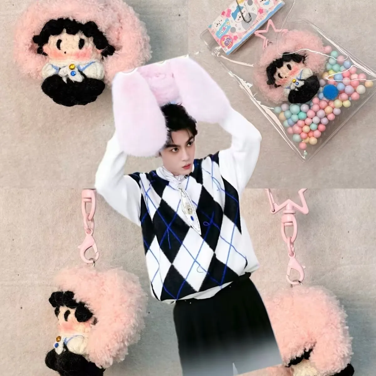 Finished Tian Xuning Rabbit Ear Doll Woolen Hook Weaving Soft Candy Doll Handmade Hook Hook Keychain Pendant