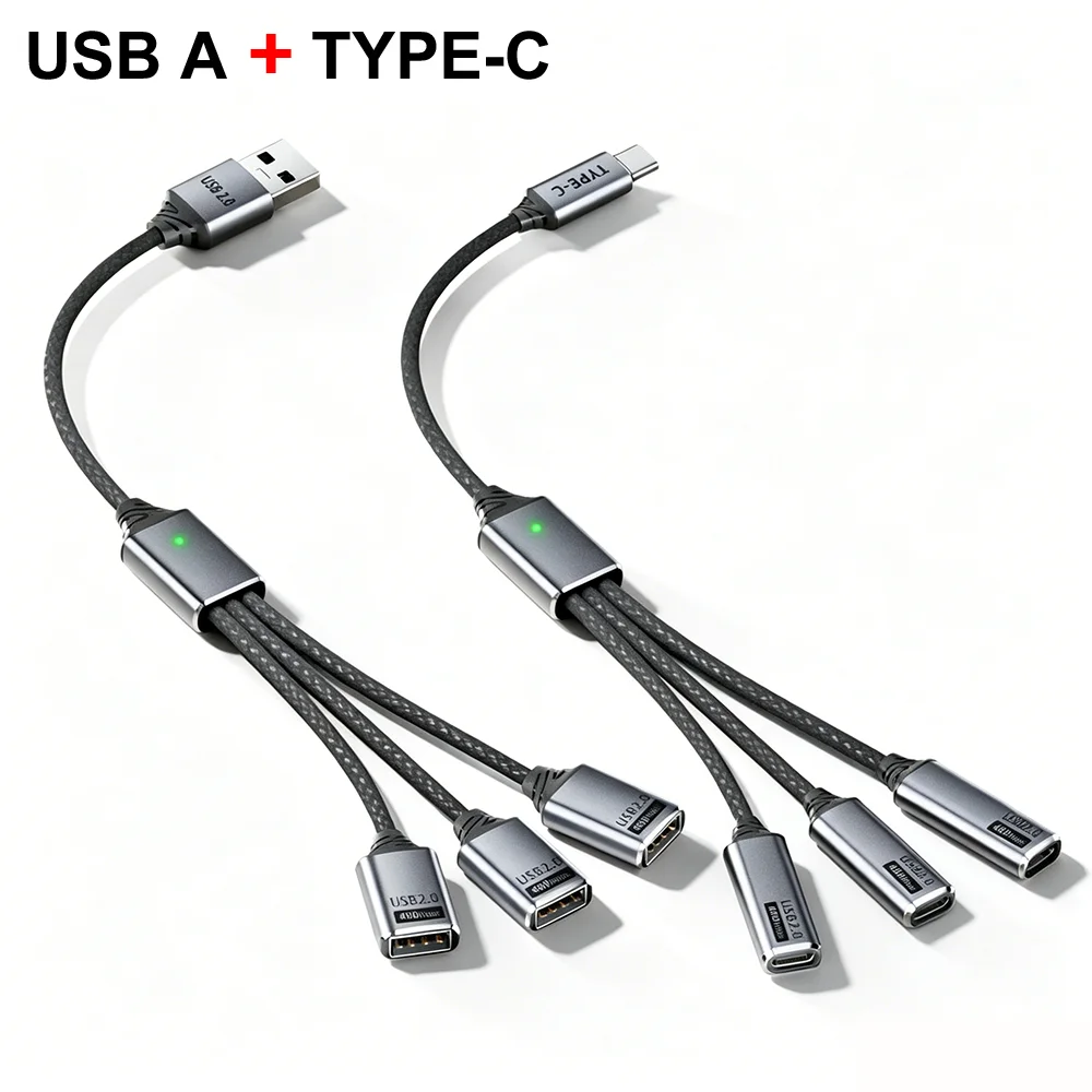 NNBILI 3-in-1 USB A/Typ-C Splitter HUB Erweiterungskabel Multi-Port-Expander Ladeadapter OTG Typ-C Ladekabel für Smartphones