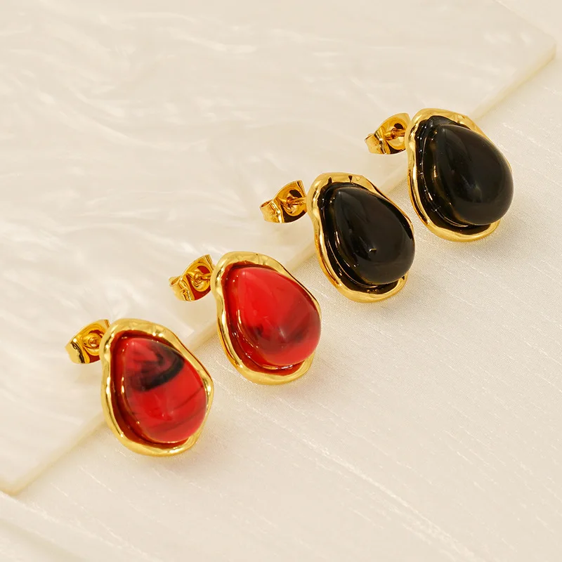 

10 шт. Новые серьги-гвоздики 2025 года из красной смолы в форме капли, из нержавеющей стали с покрытием 18К, для женщин, ювелирные изделия, подарки, оптом