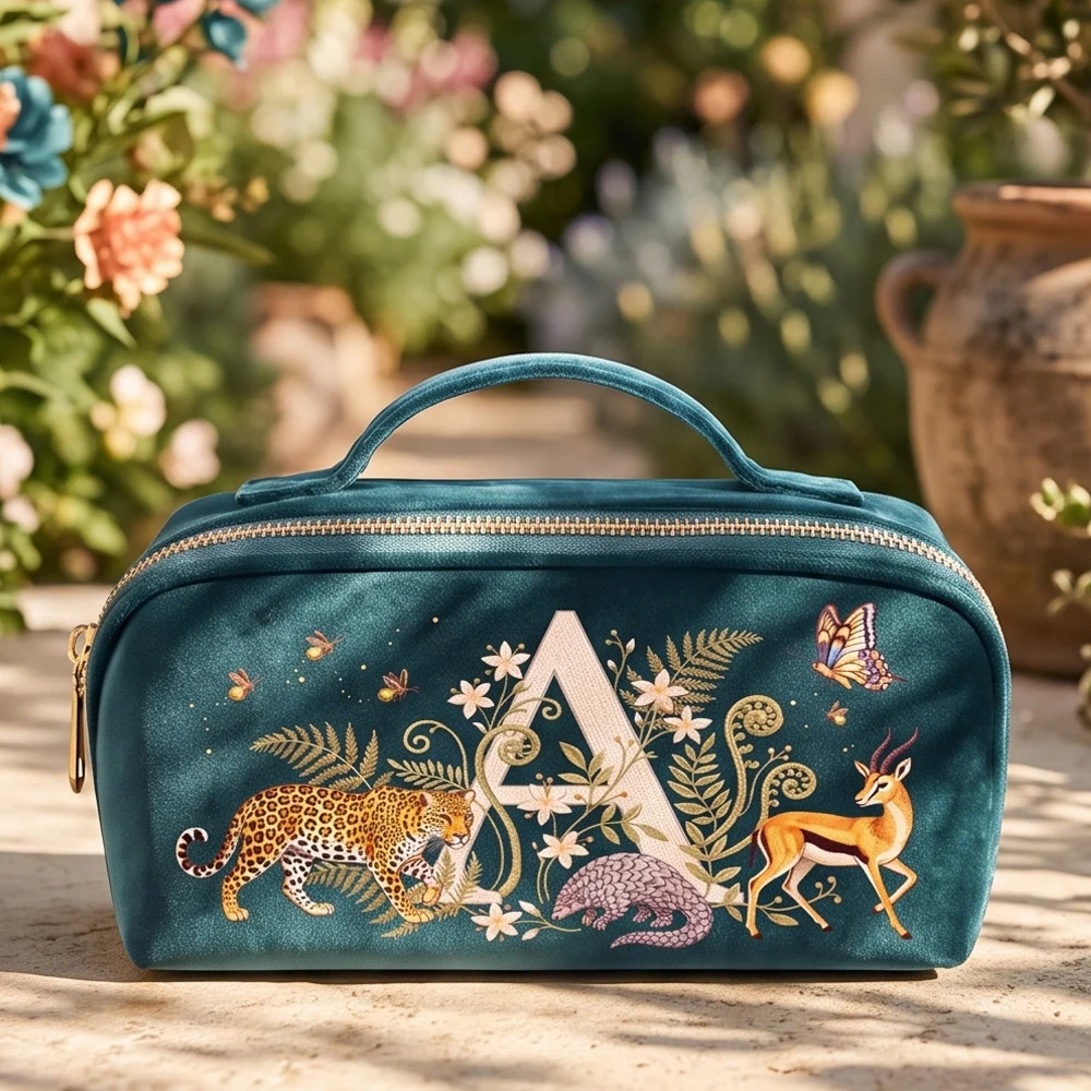Luxury Velvet Makeup Bag Soft Touch Cosmetics Storage Pouch for Travel Daily Use with Imitation Embroidery Design Gift For Women
