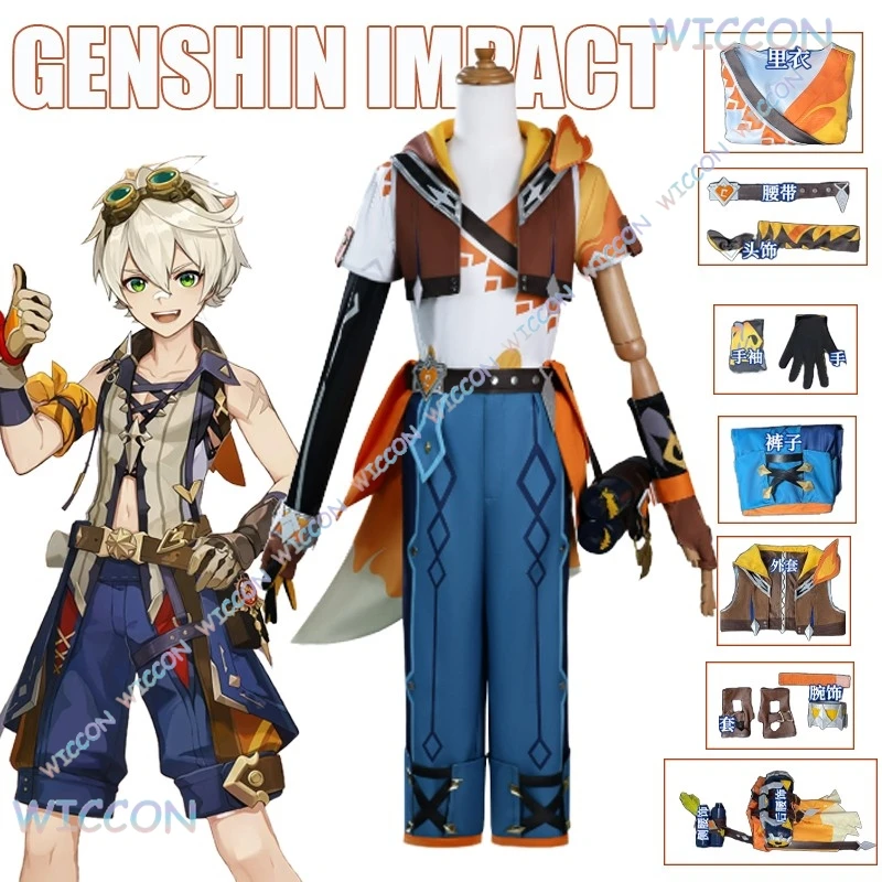 

Bennett Cosplay Game Genshin Impact Bennett Cosplay Costume Outfit Adult Men Halloween Animation Party Wig Prop Shoes