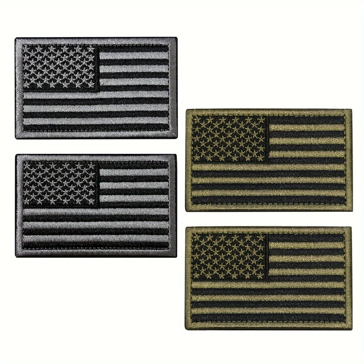 2pcs USA Flag Patch Set - Black & Army Green, Black & Gray American Flag Embroidered Patches for Hats, Jackets, Backpacks