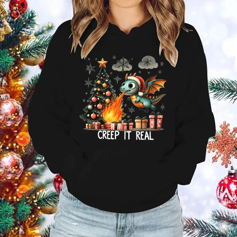 New Christmas Charizard Creep It Real Print Hoodies Men/Women Fashion Personality Hooded Pullover Casual Long Sleeve Sweatshirt