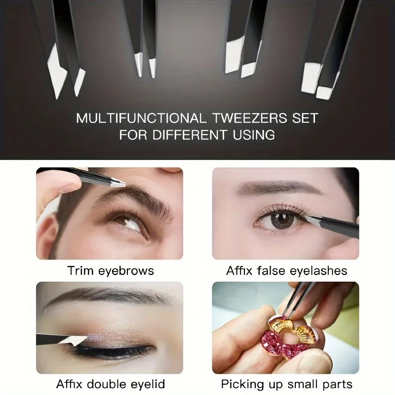 4 ชิ้นแบบพกพา Precision สแตนเลส Eyebrow Tweezer - เคล็ดลับเอียงสําหรับ Perfect Brow Shaping & กําจัดขน - เครื่องมือบํารุงผิว