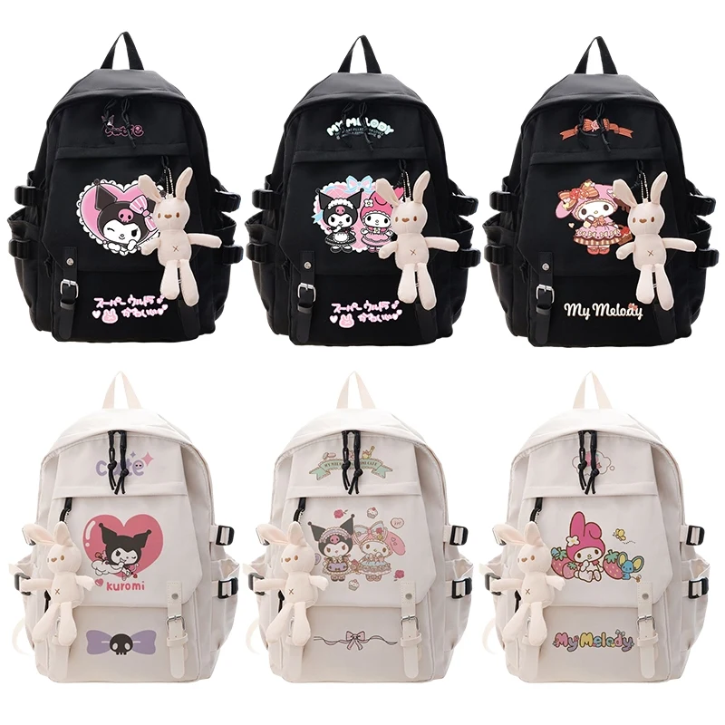 

Anime Sanrioed Nylon Waterproof Backpack shoulder bag Melody Kuromi Cartoon Doll Pendant Cute School Bag Birthday Christmas Gift