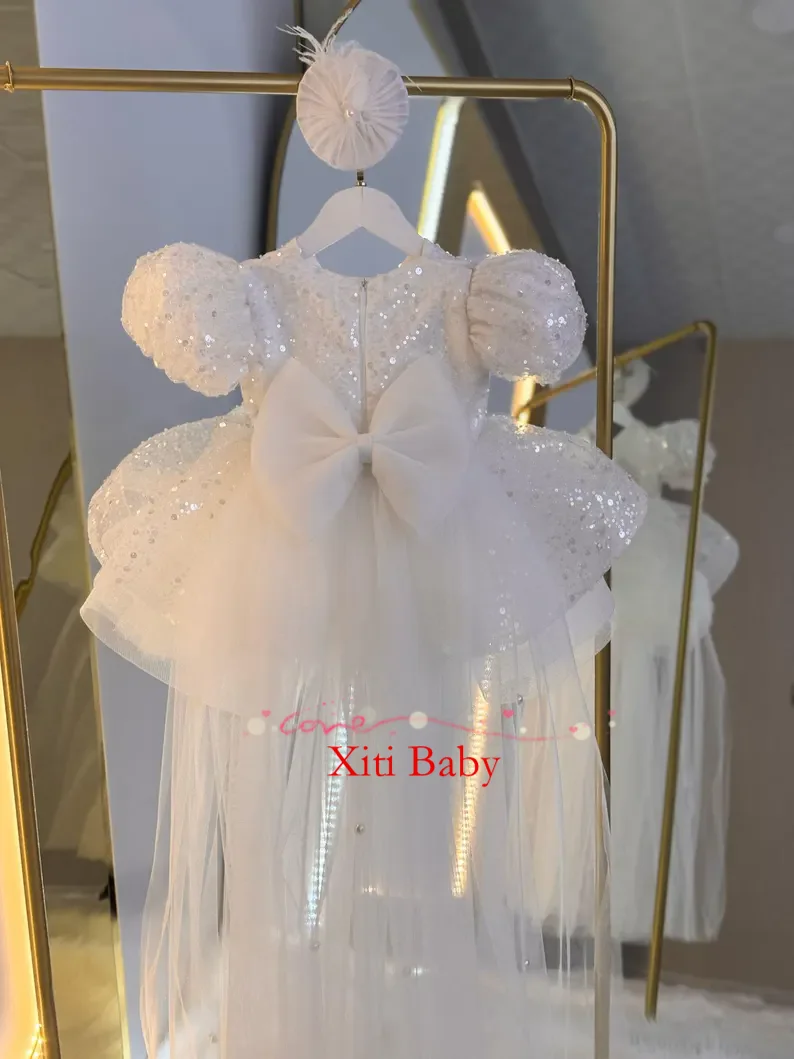 Xiti Toddler and baby dress Knee length fluffy dress for girls Balloon sleeve party dress Sparkly girl's dress Flower Girl Dress