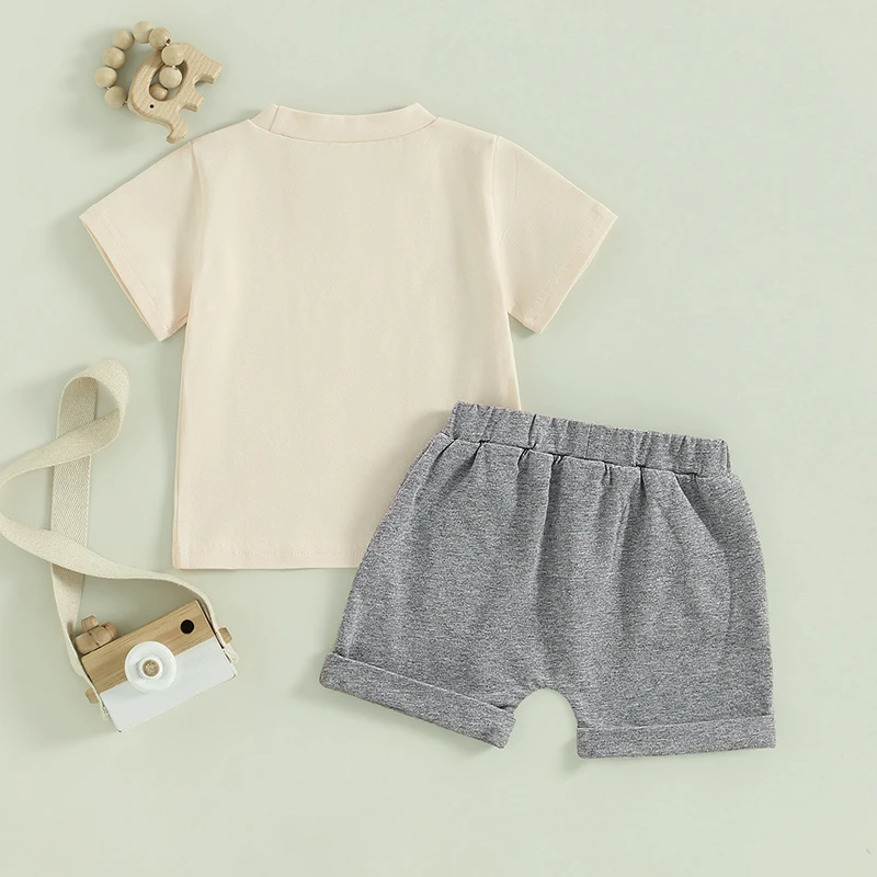 Boys Summer Clothing Outfits Casual Short Sleeve Horse Print Tops + Elastic Waist Shorts Infant Toddler 2 Piece Set