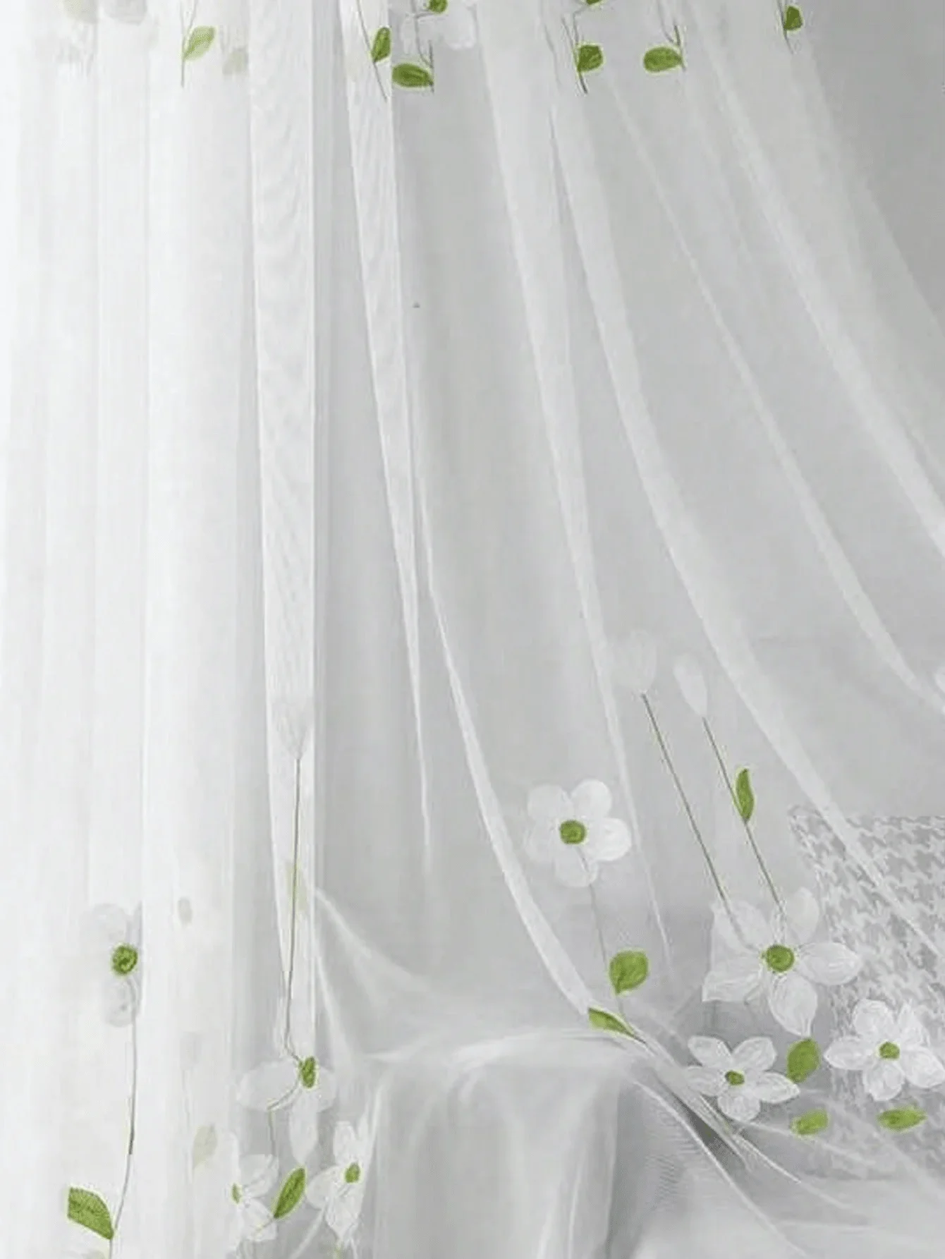 Small Fresh White Magnolia Embroidered Window Screen Curtain 1PC Curtains for Bedroom