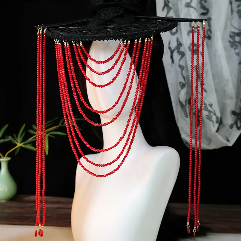 3Pcs Ancient Style Princess Veil Hat with tassel design, classic Chinese style, ideal for Hanfu, cosplay and stage performance