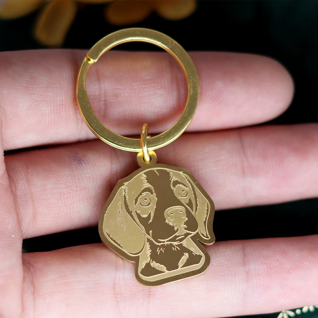 Pet Charms Beagle Dog 316L Stainless Steel Pendant Keychain for Women Men Jewelry Cute Funny Kids Gifts Key Bag Deco Accessories