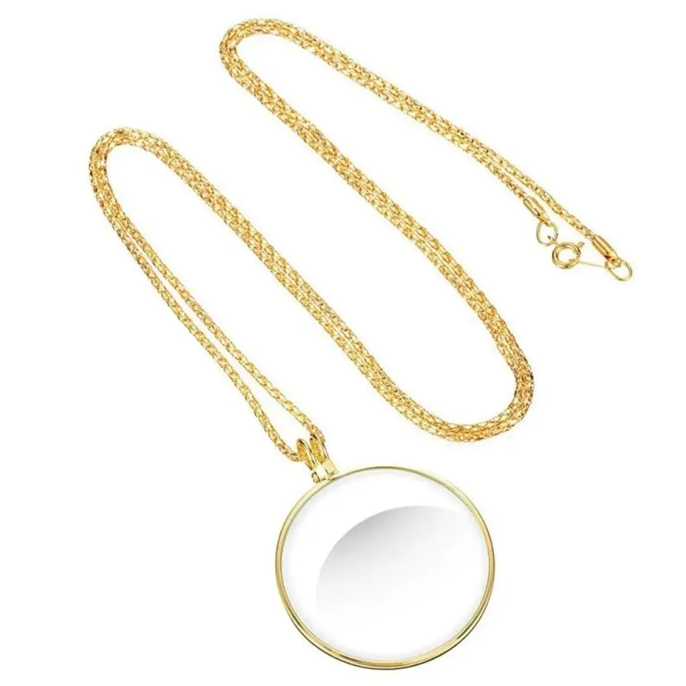 Handig Leesketting Vergrootglas Duurzaam Mini 5x Vergrootglas High Definition Goud/Zilver Sleutelbeen Ketting Studeren
