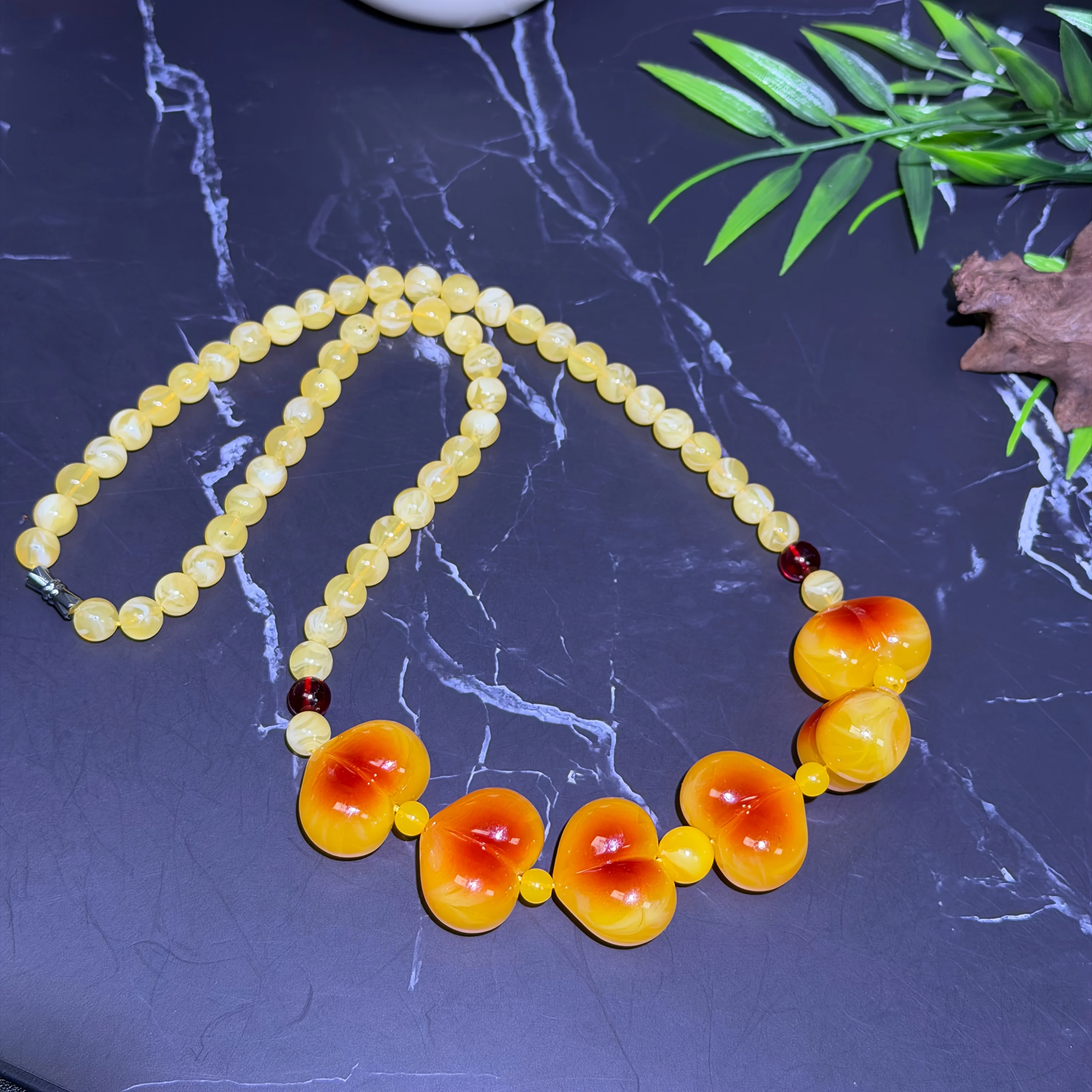 Bohemian Beeswax Playful Peach Love Pendant Amber Chicken Oil Yellow Necklace