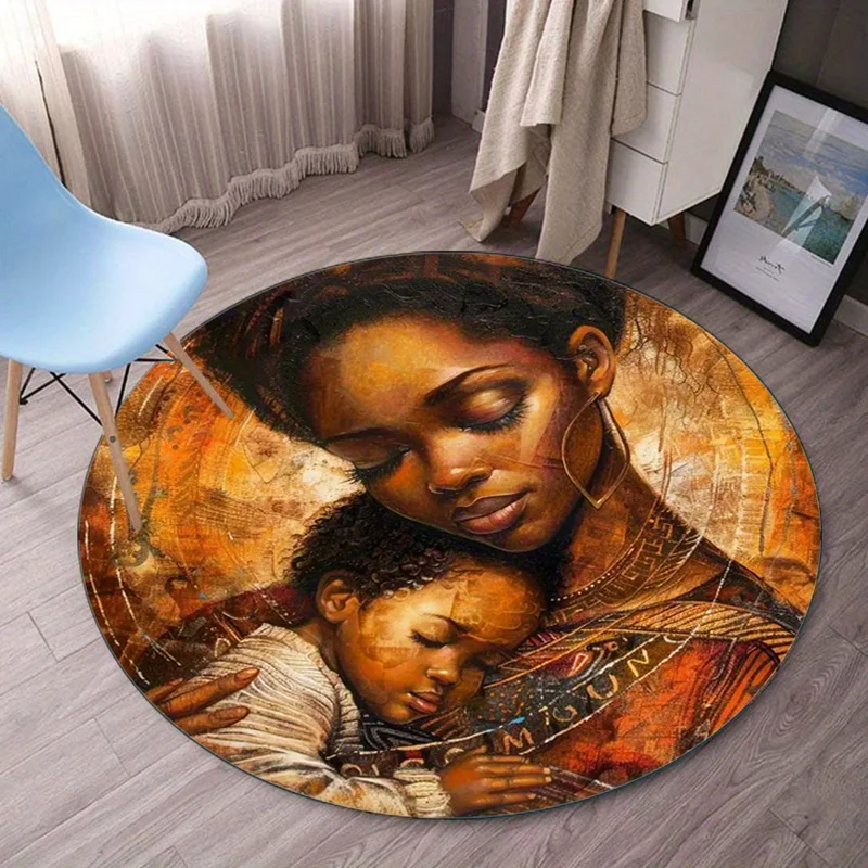 Mother and child portrait round rug crystal velvet floor mat home decor art print soft anti slip carpet living room bedroom