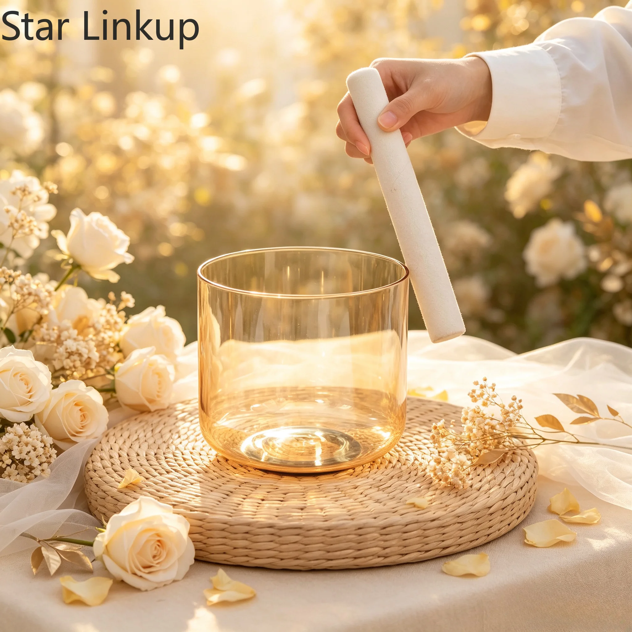 Star Linkup Tea Tone Cosmic Light Alchemy Clear Quartz Crystal Singing Bowl, Vibrational Therapy Instrument for Sound Healing & Yoga Relaxation, Matched with Premium Suede Striker Included