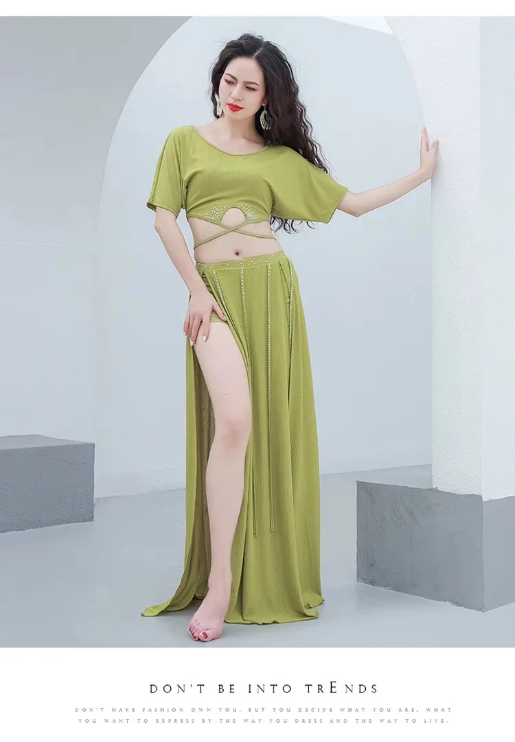 Conjunto de traje de danza del vientre para mujer, Top + falda, conjunto de 2 piezas, ropa para el escenario, traje de práctica, traje de baile