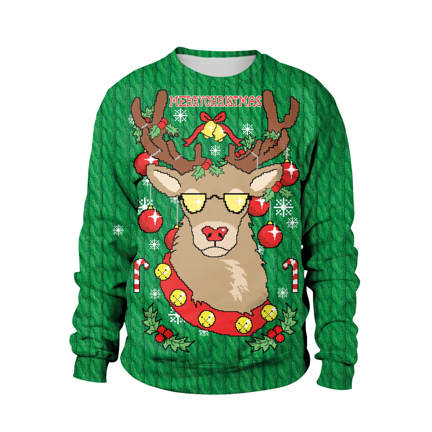 2024 Funny 3D Printed Christmas Reindeer Sweater for Men and Women Ugly Christmas Sweater Pullover Tops Holiday Party Pullover