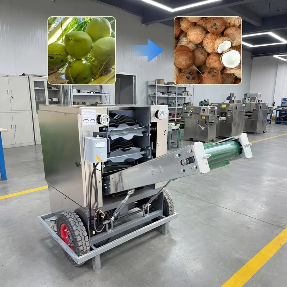 Automatic Coconut Husking Machine Mobile Wheel Base High Efficiency Coconut Peeler for Fruit Production Line