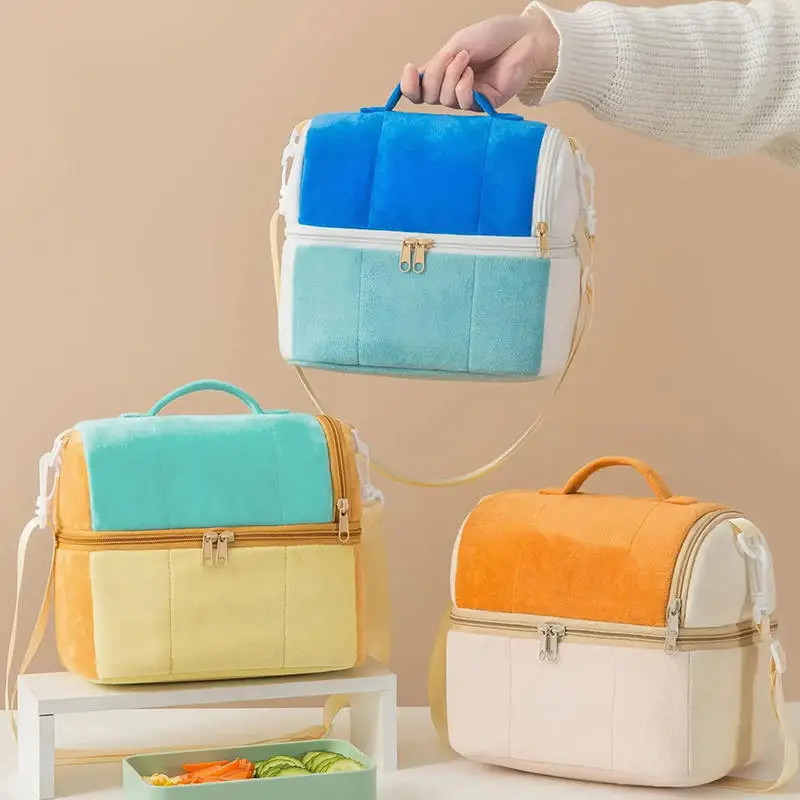 حقيبة بينتو بطبقة مزدوجة وحقائب عازلة سميكة بكتف واحد وسهلة الحمل وحقيبة تخزين صندوق الغداء بسعة كبيرة وحزمة ثلج للنزهات