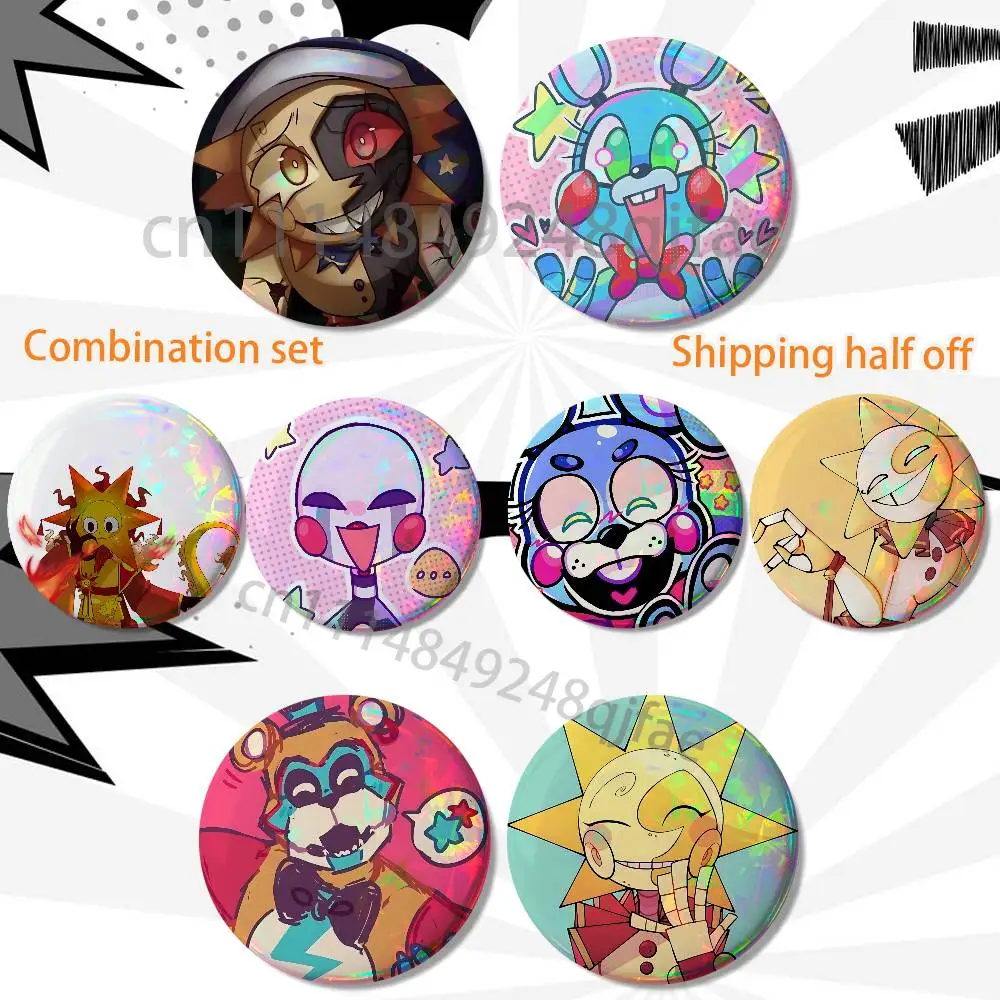Freddy Sundrop FNAF Bonnie 2 piece set Pins Creativity Printed Pictures Text Metal Lapel Badges Brooches Jewelry Gift