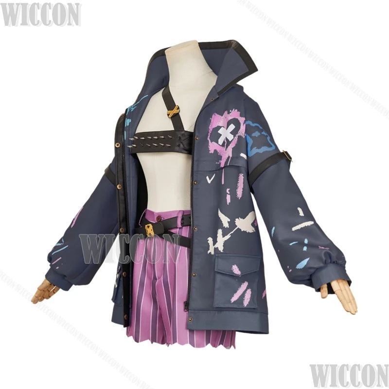 Jinx Setting Suit Arance S2 Anime Game LoL Cosplay Costume Blue Wig Oversize Coat Dress Sexy Girl Women Halloween Customized