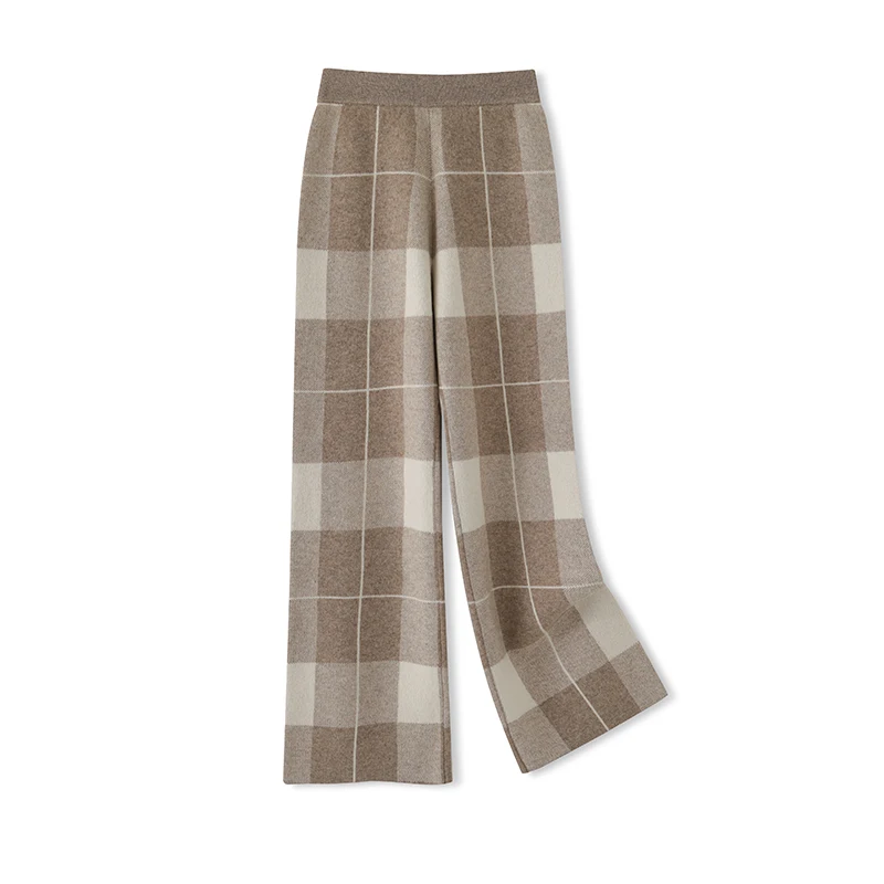 

Женские брюки из 100% мериносовой шерсти в сетку, одинаковые по цвету брюки, базовые повседневные широкие брюки, осень-зима, кашемировый трикотаж, мягкие популярные брюки