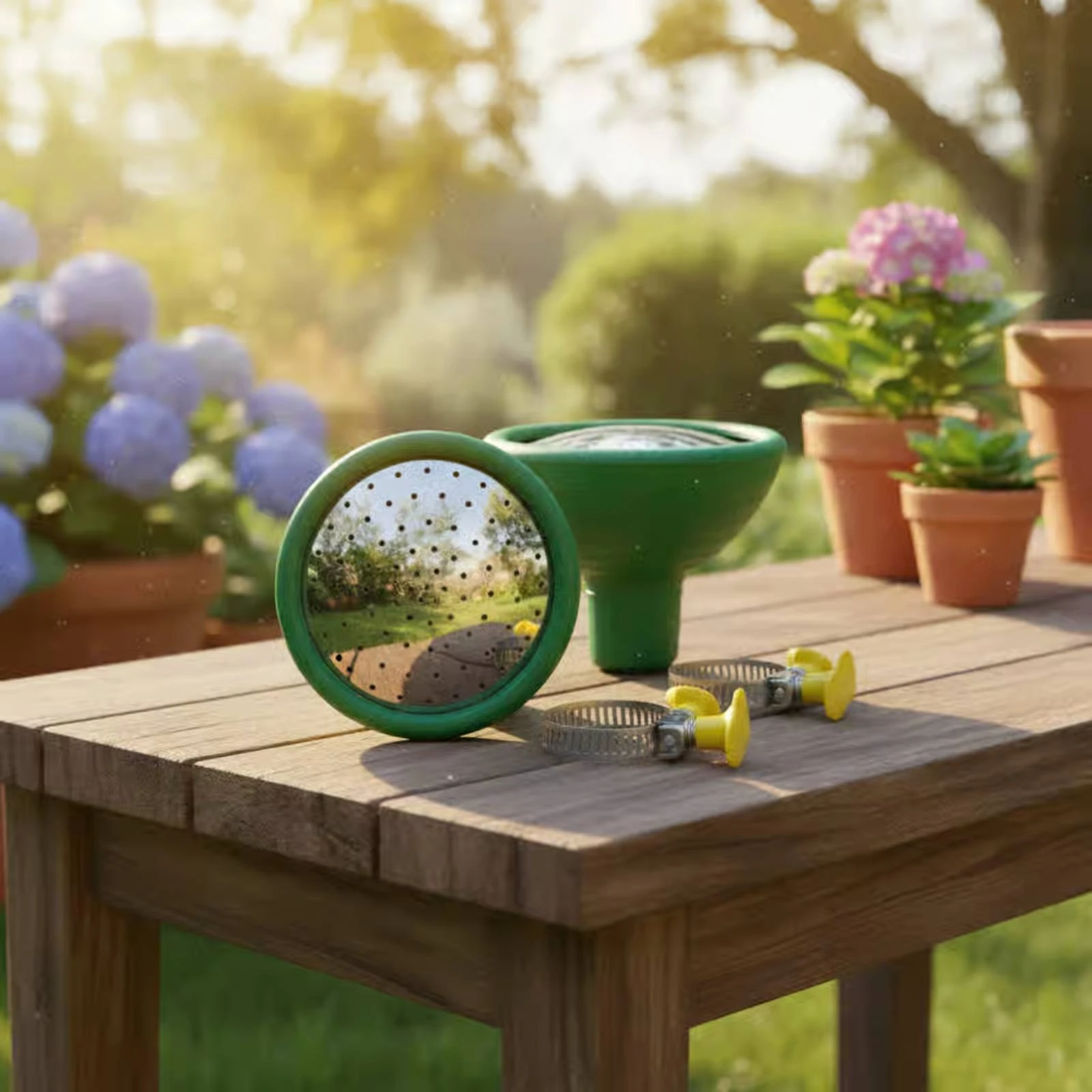 2 Pieces Watering Spray Head Flared Cone Shape Hose Watering Head Hose Clamp Set Green Plastic