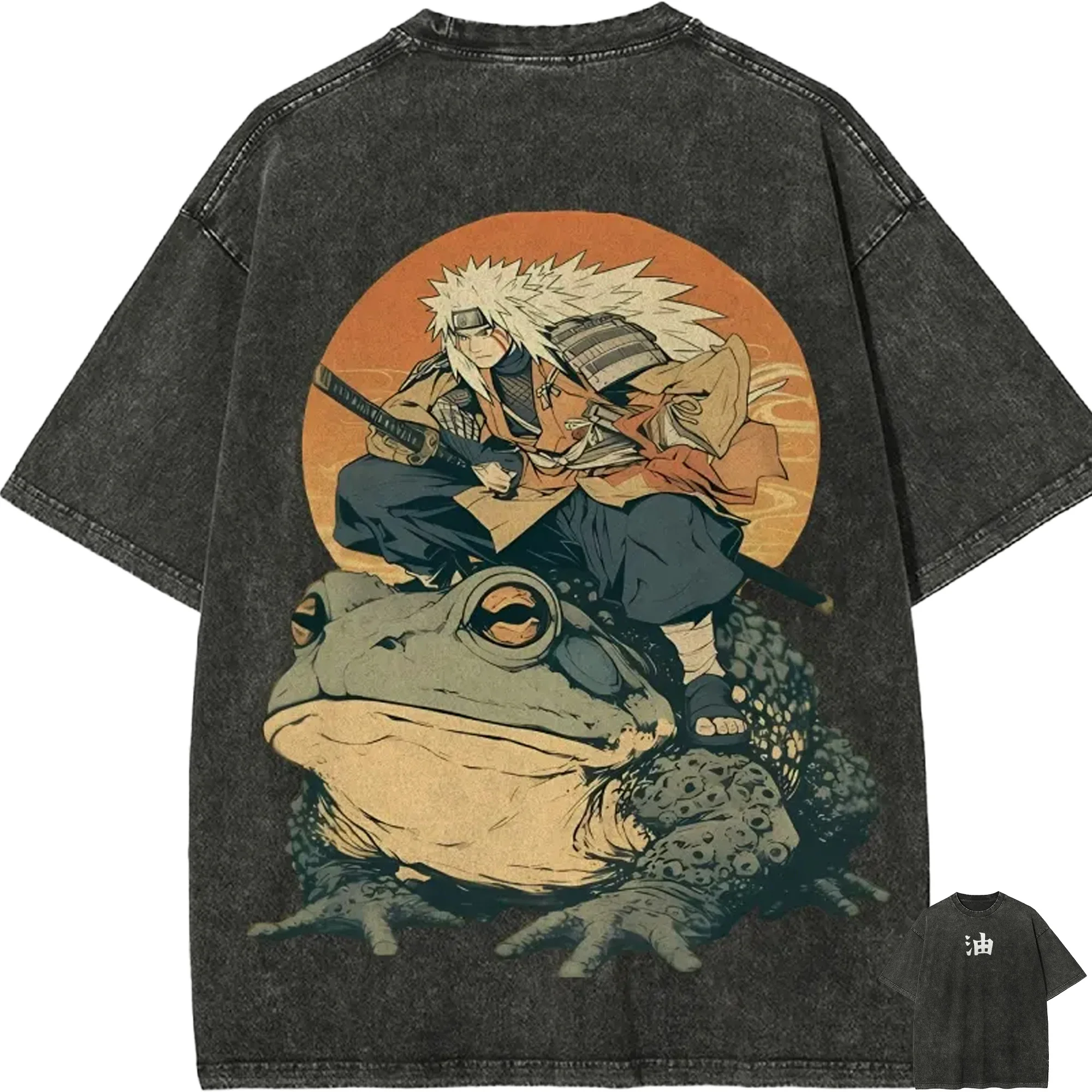 Acid Wash Vintage Graphic T Shirt - Naruto Jiraiya T-Shirt Gamabunta Ukiyo-e Vintage
