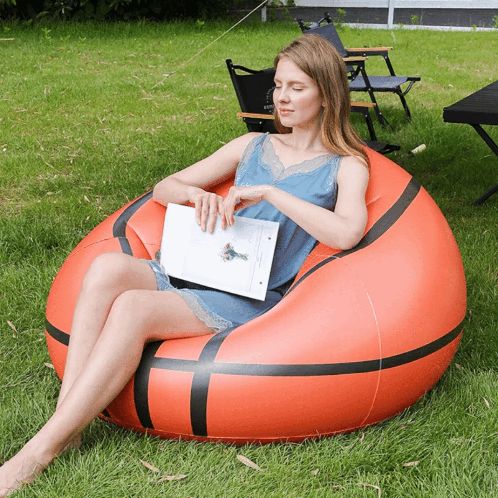 Space Saving Inflatable Basketball Bean Bag Sofa with Air Pump Highly Elastic Basketball Lazy Sofa Thickened Soft