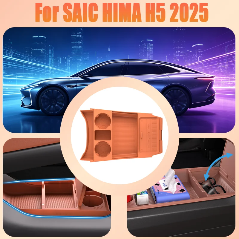 For SAIC HIMA H5 2025 Center Console Lower Storage Box, Drop-in Organizer Tray with Sunglasses Holder & Anti-Slip Pad