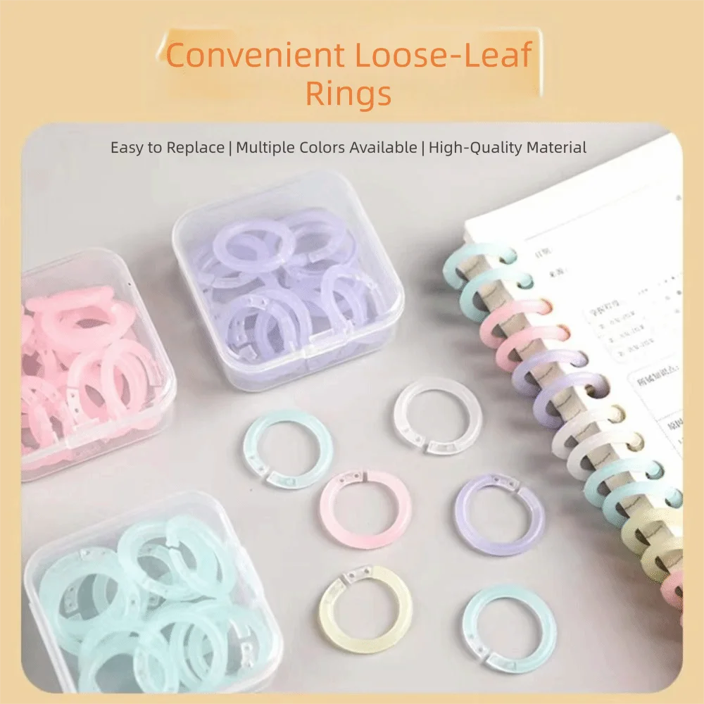 20pcs/box Transparent Colorful Loose Leaf Rings Easy Open Close Reusable Detachable Document Rings Sturdy Plastic