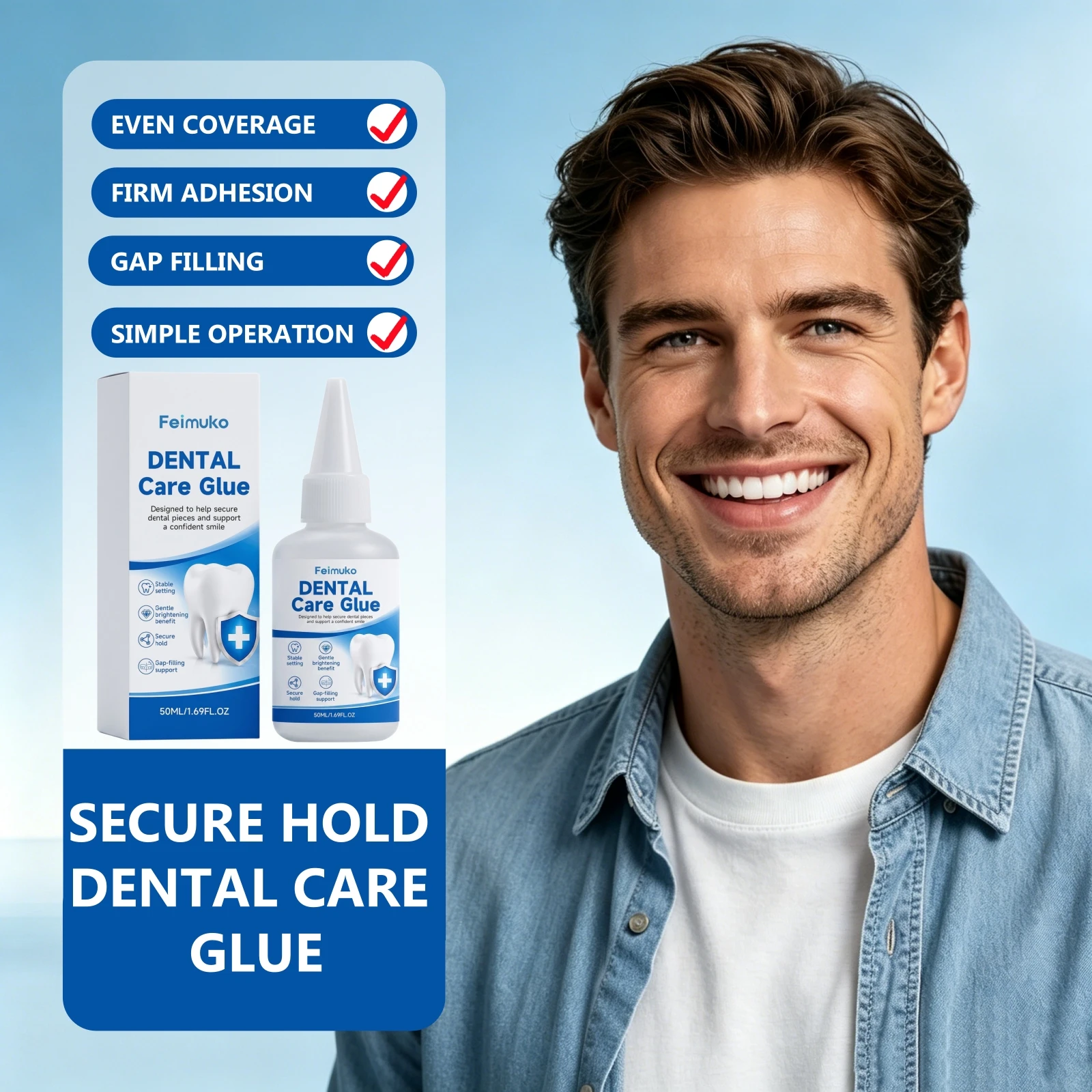 New Waterproof Denture Fixative Adhesive Secure Loose Fake Tooth Eliminate Shifting Gentle On Gums Strong Hold False Teeth Glue