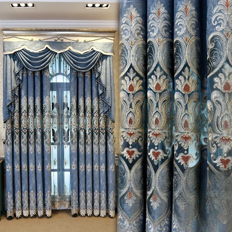 Vintage Water-soluble Embroidery Curtains for Living Dining Room Bedroom Hollowed High-precision European Luxury Villa Curtains