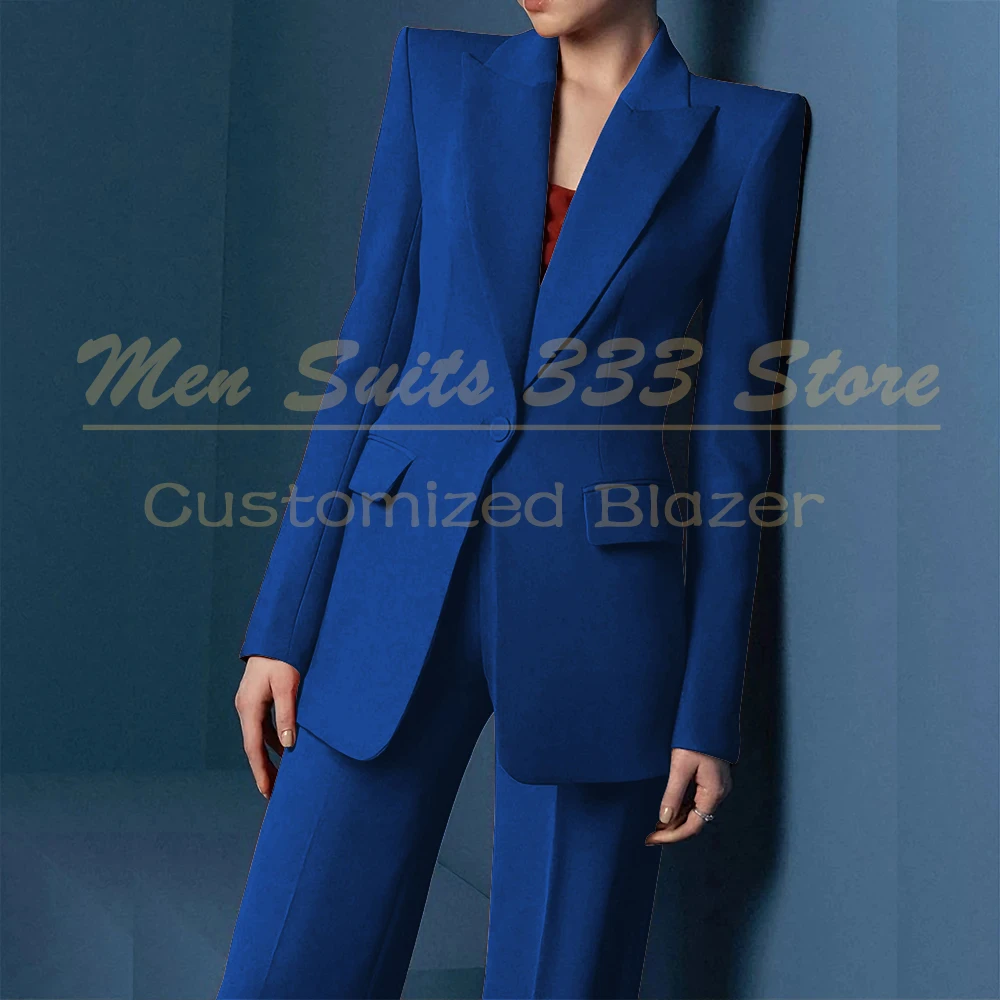 Customzied Color Women's Suits 2 Piece Fashion One-Button Peak Lapel Slim Full Sets High Quality Female Clothing Luxury Blazer