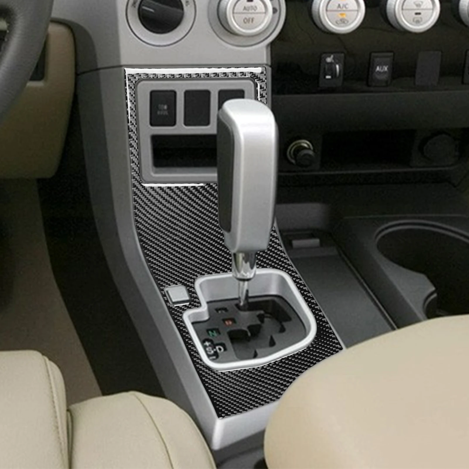 Center Console Gears Shift Panel Decorative Cover Sticker for Tundra for Sequoia 2007-2013 Carbon Fiber Car Interior Accessory