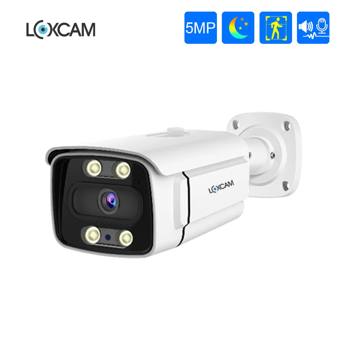 

LOXCAM H.265 5MP Colorful Night Security POE IP Camera Two Way Audio AI Camera Outdoor Video Surveillance for NVR System