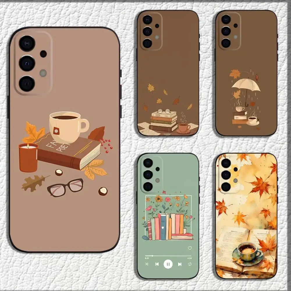 

Autumn Leaves Coffee Book For Samsung Galaxy A73,72,71,52,51,40,41,22,32,31,13,12,Note20 Soft Black Phone Case Shell