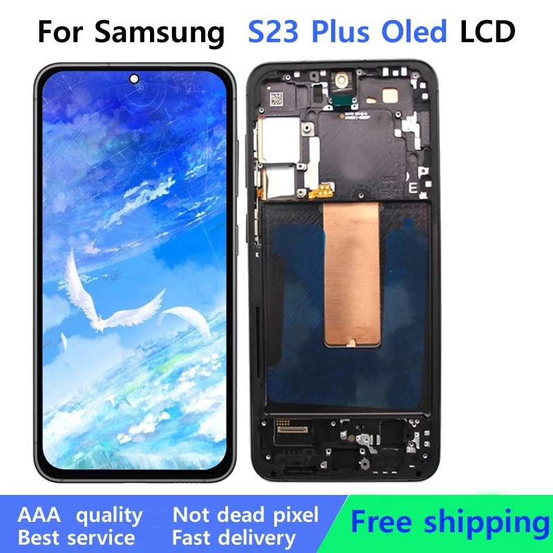 NEW OLED S23+ Display For Samsung S23 Plus LCD Display Touch Screen With Frame Assembly Replacement Parts S916B S916U LCD Repair