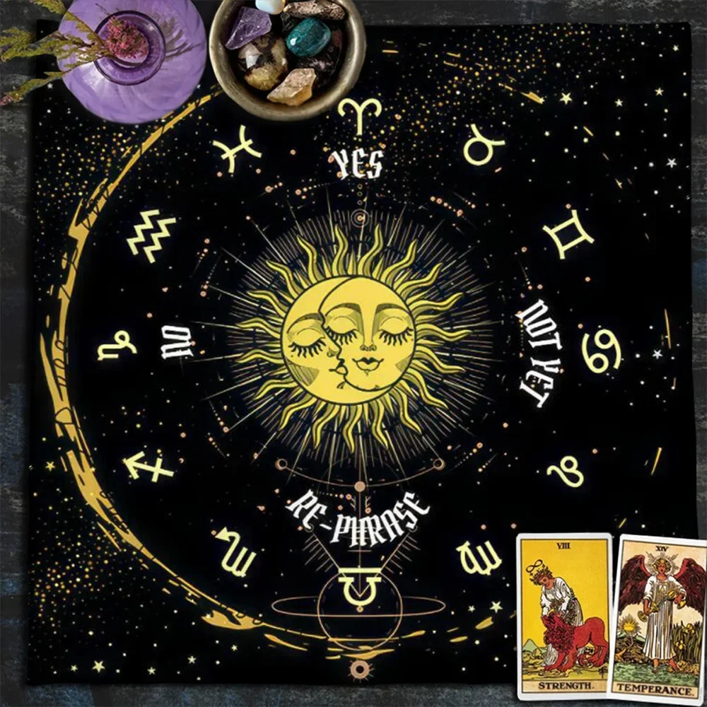 12 Constellations Tarot Spread Cloth Tapestry Sun And Moon Starry Sky Altar Cloth Tablecloth Tarot Mat Decor Board Game Card Pad