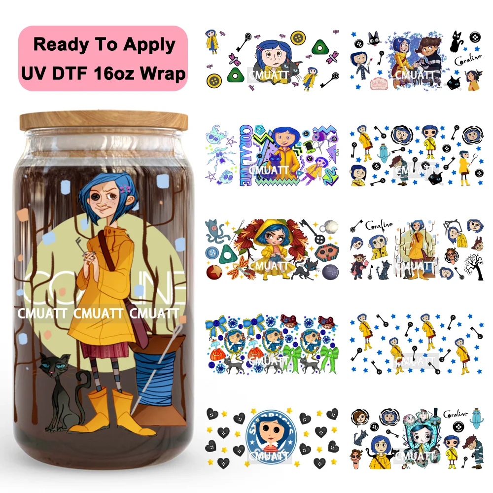 

Coquette Cartoon Girl Movie Character 16OZ UV DTF Cup Wraps Ready To Apply Waterproof Transfer Stickers For Libbey Glass Can Mug