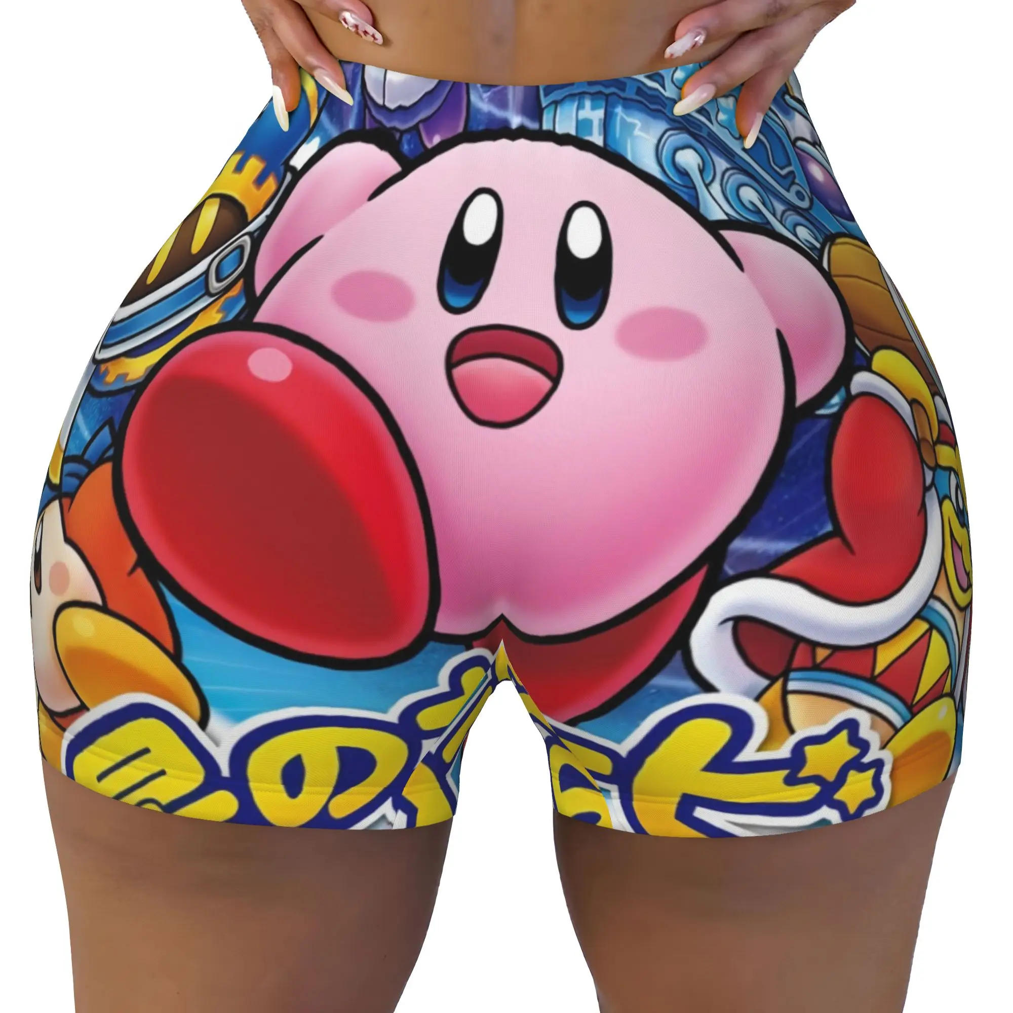 Japanese Game Cute Pink Star Kirbys Cartoon  Running Volleyball Gym Shorts Women's  Athletic Workout Yoga Shorts