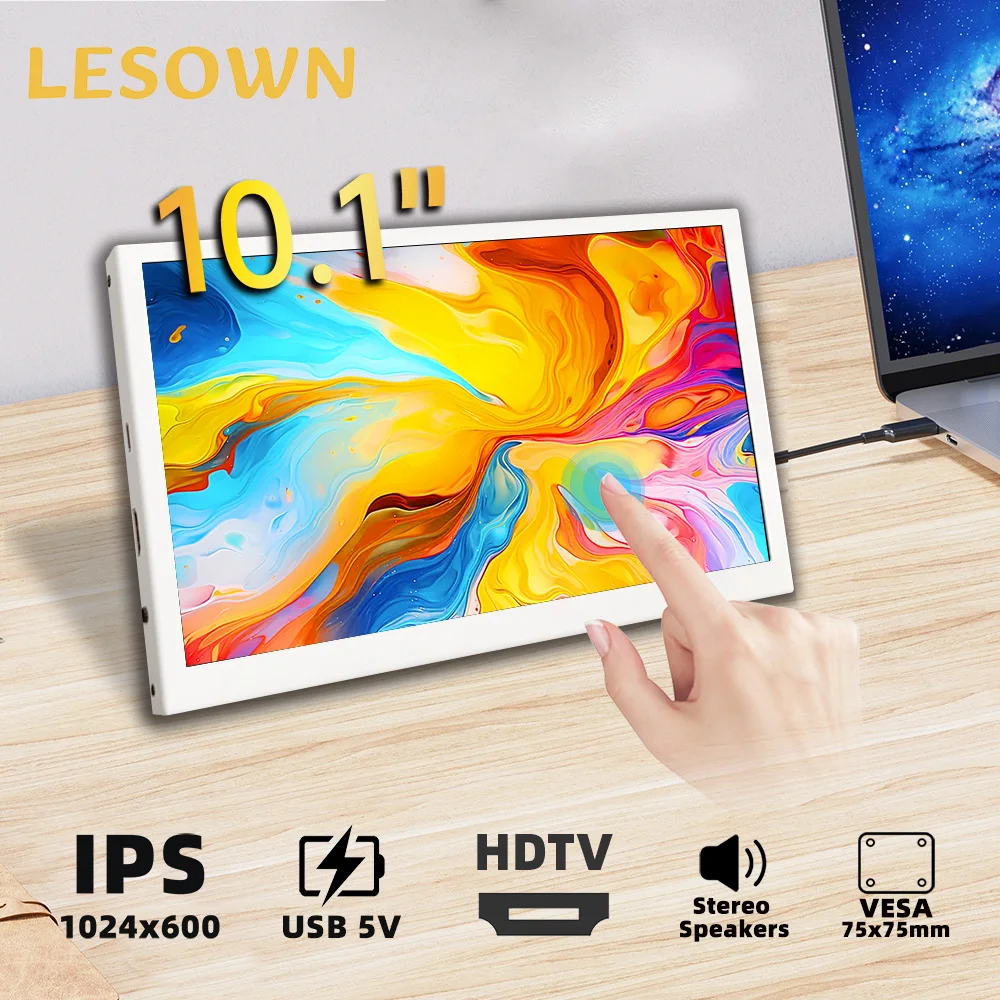 

LESOWN 10.1 Inch 1024x600 IPS LCD Additional Screen Portable Gaming Monitor Camera Video Field Monitor for Laptop Plug & Play