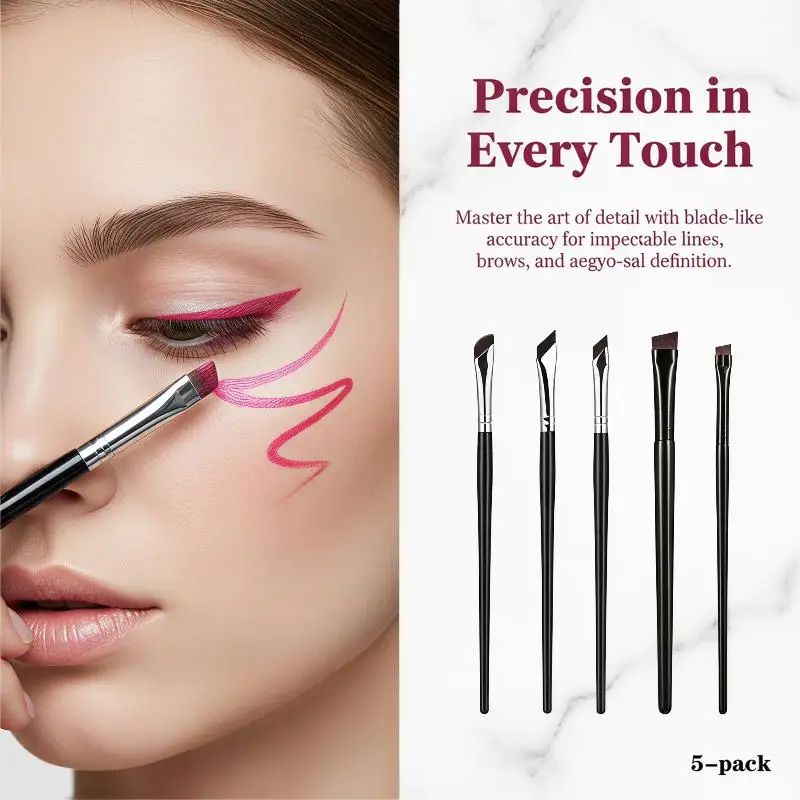 5Pcs Fine Tilt Blade Eyeliner Brush Set Precise Smooth Eye Liner Tool Fit All Skin Types Makeup
