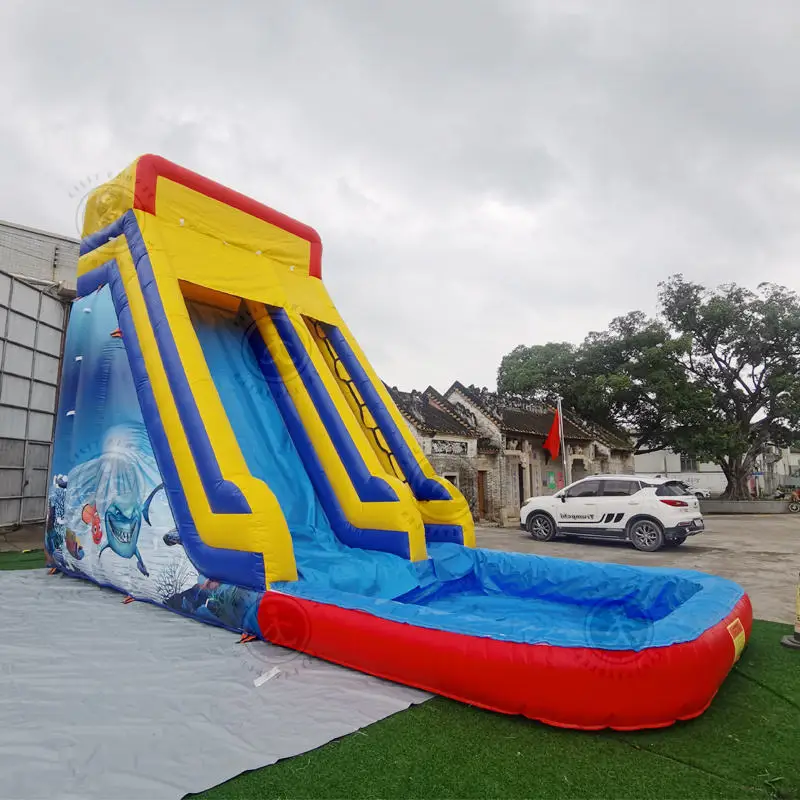 Long slide with obstacles PVC inflatable outdoor long slide castle, children's inflatable bouncing slide