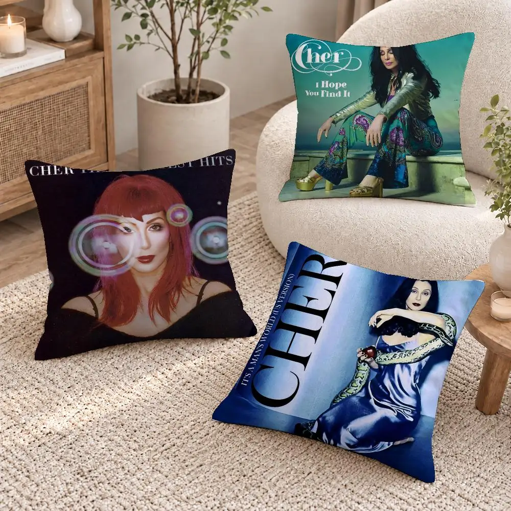 Pop Icon Cher Cushion Cover Washable Short Plush Pillowcase, Wrinkle Resistant Cushion Cover for Bedroom Decor Gift