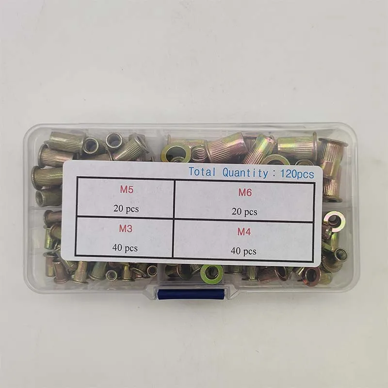 120pcs/Set Rivet Nuts Assortment, M3 M4 M5 M6 Rivet Nuts Galvanised Carbon Steel Rivet Nuts Flat Head Blind Rivet Nuts for Metal