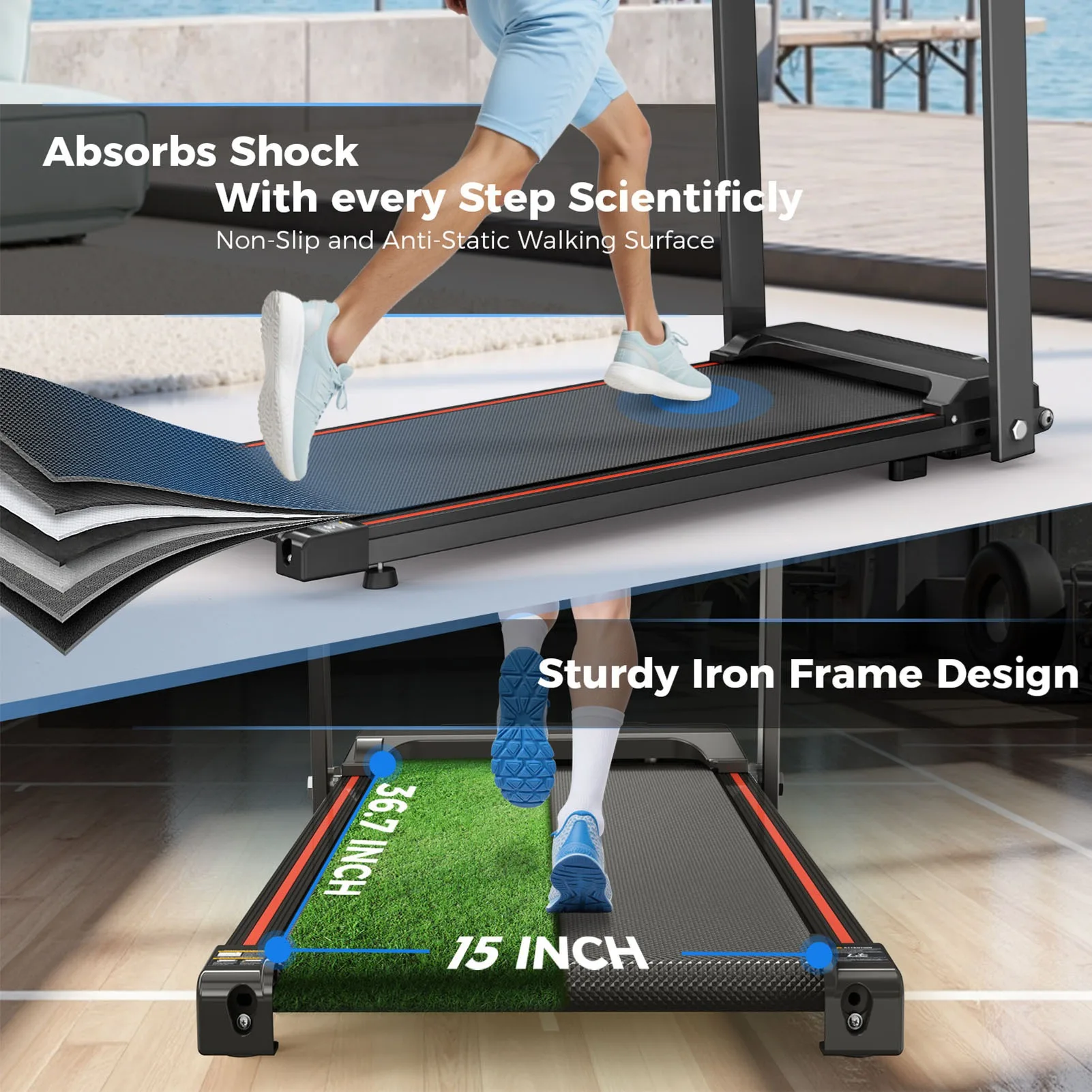 مشاية قابلة للطي مع مقبض شاشة الكريستال السائل مشاية كهربائية صغيرة للمنزل غرفة نوم غرفة المعيشة 2.5 حصان 300 رطل تحميل السعة #3