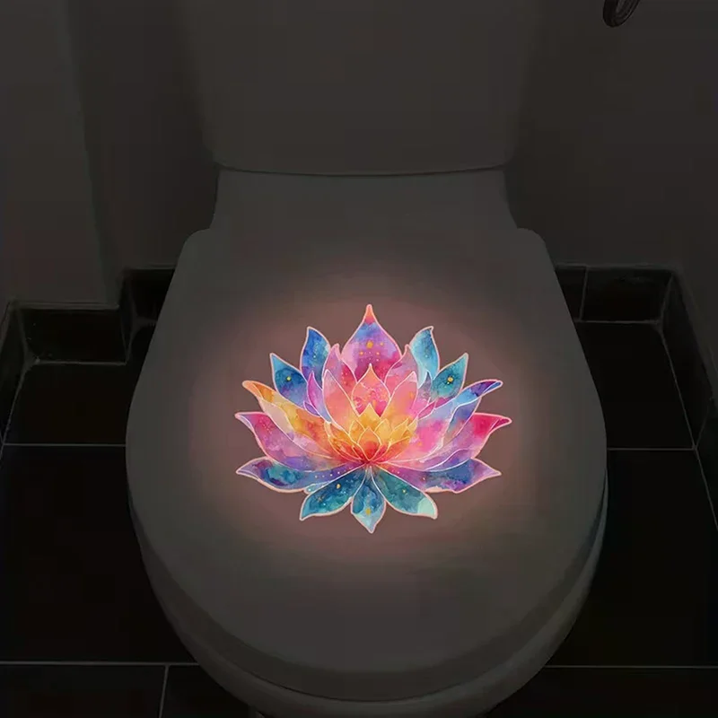 Glow-in-the-Dark Flower Toilet Lid Sticker Self-Adhesive Removable Bathroom Decor Night Glow Wall Decal Luminous Toilet Sticker