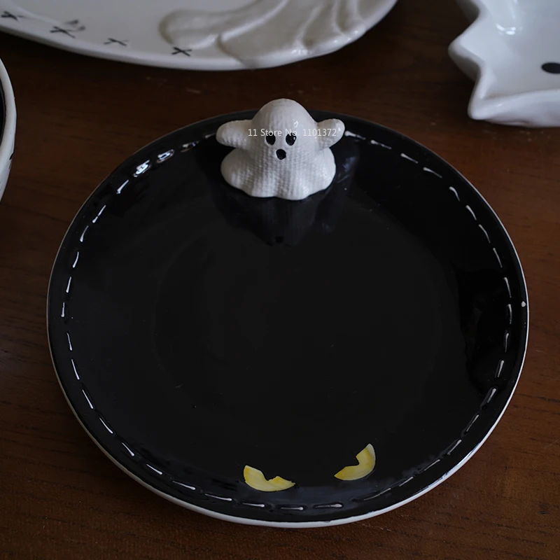 Trick Together Series  Export Hand-painted Cartoon Ghost Shaped Halloween Ceramic Tableware  Western Food Plate  Dish Set