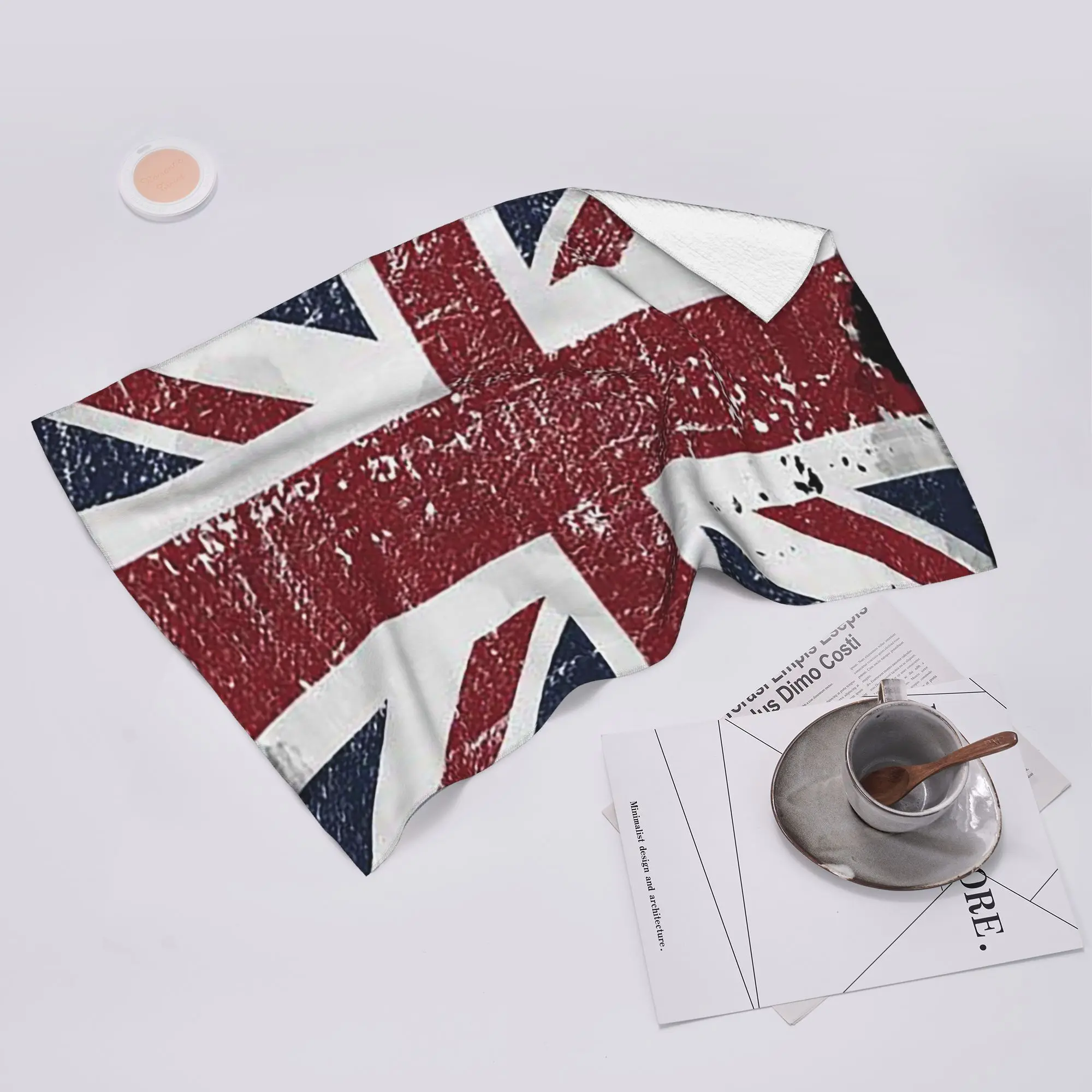 Distressed British Flag Black Grey Union Jack Face Mask UK Soft Face Towel Quick Dry Pool Bath Cotton Towels Absorbent Quick